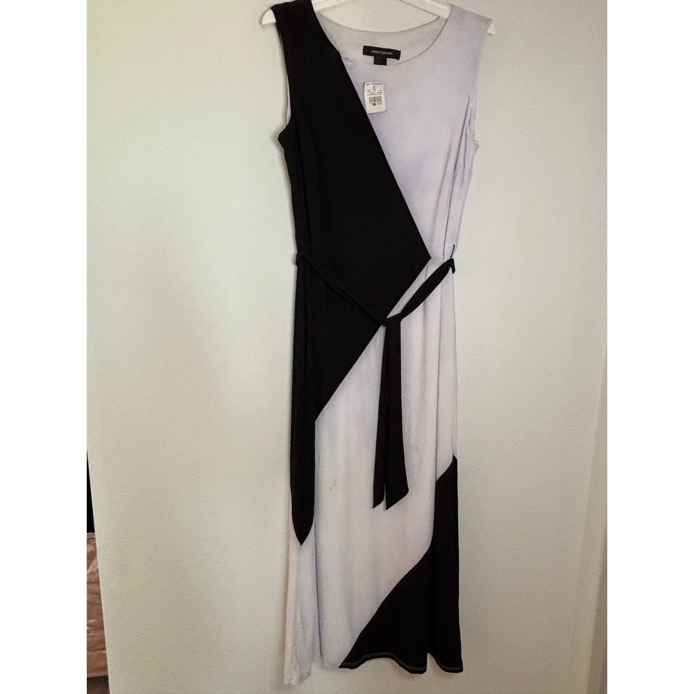 Ashley Stewart Colorblock Maxi Dress Black White Sleeveless Belted Size 14/16